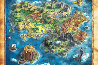 illustrate unique fantasy world map design for games campaigns fiction
