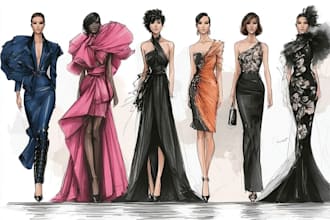 create fashion sketch, illustration, portrait, accessories