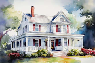 watercolor house art in unique