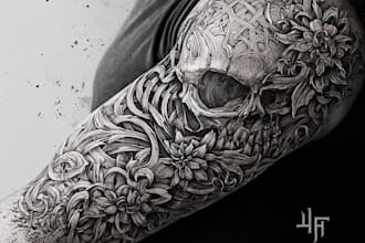 design floral tattoo illustration with elegant fine line art