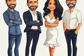 draw cartoon caricature for business, group, friends, family