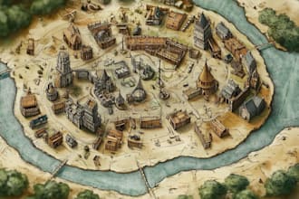 draw fantasy map or ship illustration with cool details