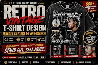 design retro vintage bootleg rap tee graphics y2k streetwear t shirt design