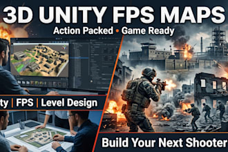 create 3d unity fps game map, game assets, shooter map, fps level, unity world