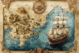 draw fantasy map or ship illustration with cool details