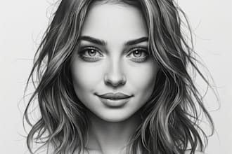 sketch a custom charcoal drawing, pencil portrait from photo