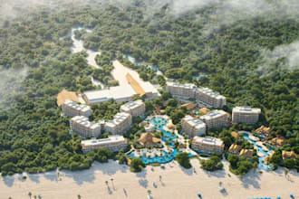 design luxury resort masterplan cgi aerial site plan beachfront community render