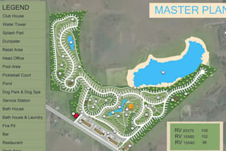 design rv park master plan, campground map, site plan and parking lot layout