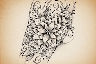 make eye catchy floral tattoo sketch, mandala flower sketch or customize tattoo