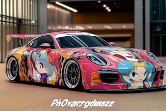 create racing car wrap, itasha wrap design with extreme creativity