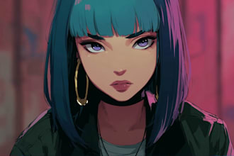 illustrate proffesional anime cyberpunk game character for you
