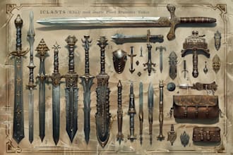 draw any medieval fantasy weapons, armors and items art