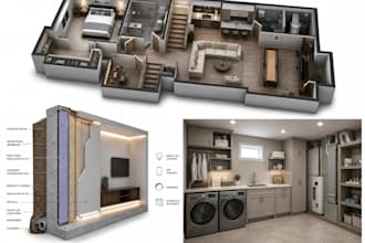 create interior design and 3d rendering smart home planning basement conversion