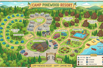design suiting maps for tourism, parks, campsite and resorts