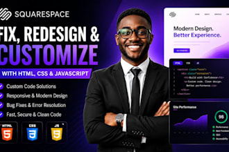 add custom HTML, CSS and js code to fix, redesign and customize squarespace site