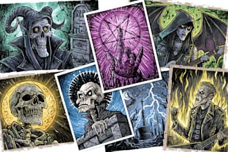 draw a detailed dark art rock gothic illustration