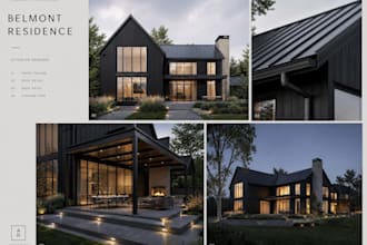 do interior design modern farmhouse exterior design, architecture 3d rendering