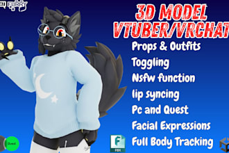 create custom furry vtuber model, vrchat avatar, 3d nsfw model