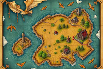 illustrate unique fantasy world map design for games campaigns fiction