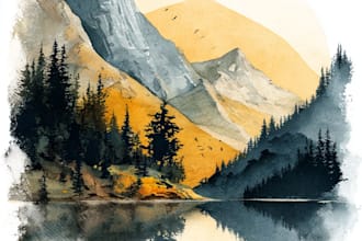 illustrate a watercolor landscape illustration