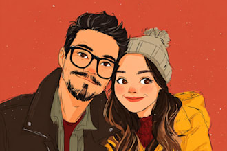 couple portrait wedding portrait illustration