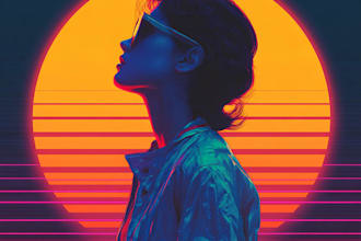 create 80s retrowave illustration and neon synthwave posters