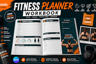 design canva fitness planner workout tracker workbook template