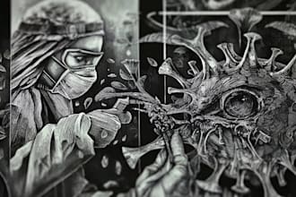 draw dark art, skull, horror illustration for t shirt design
