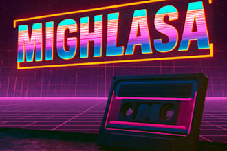 design neon sign album podcast mixtape cover 80s retro art