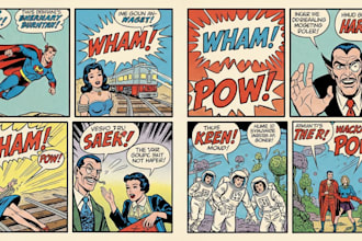 draw vintage illustrations in a retro comic book style
