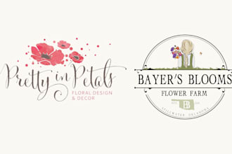 create hand drawn botanical floral feminine logo design