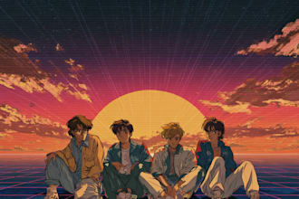 create 80s 90s retro anime illustration for covers or