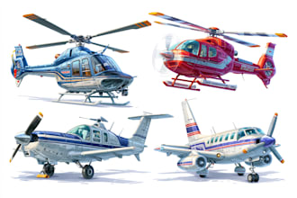 draw aircraft, helicopter, airplane into a vector style