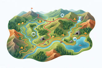 illustrate location map, trail map, park map, outdoor adventure and hiking map