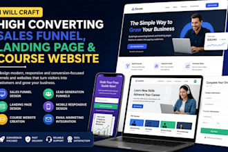 build sales funnel, landing page, website and online course platform