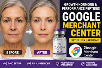 fix, approve and manage google merchant center for peptide brands