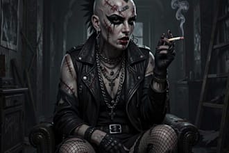 draw dark, punk, goth, horror character in comic like style