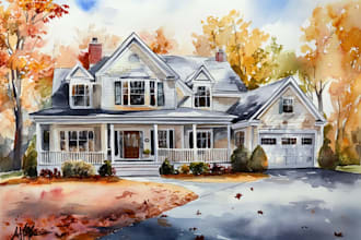 house in watercolor painting style