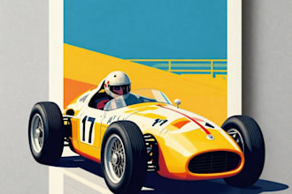 create vintage racing car illustration for tshirt and poster