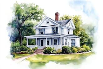 create a custom pen and watercolor house or building