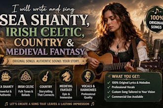 write and sing sea shanty, irish celtic, country, and medieval fantasy songs