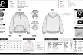 create heavyweight oversized hoodie techpack with fashionflats for manufacturing