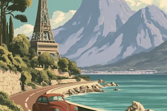 create a travel poster design art deco with a vintage style