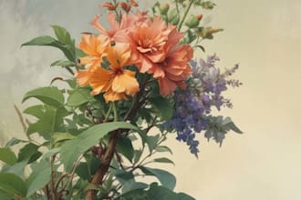 design botanical art of flowers, leaves, and plants