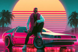 create 80s retro, synthwave cover art