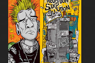 draw crazy cartoons, album cover, punk, rock, hiphop etc