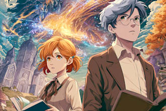 illustrate a novel book cover with anime style