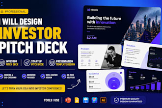 design investor pitch deck, startup pitch deck, presentation template design