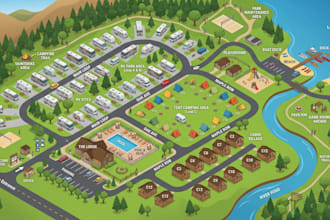 design campground map, campsite map, rv park map holiday park map and resort map