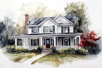 watercolor house portrait or buildings